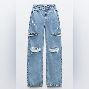 Zara Mid Waist Ripped Cut Out Straight Leg Jeans size 2